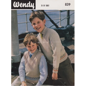 WENDY839 - BOY'S V-NECK SWEATER AND TANK TOP IN DK WITH FAIR ISLE BORDER - PDF KNITTING PATTERN