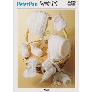 WENDYP669 - BABY GIRL HAT, BONNET, MITTS AND BOOTEES PDF KNITTING PATTERN