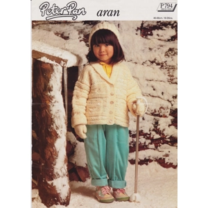 WENDYP794 - CHILD OR INFANT'S SHAWL NECK JACKET AND HAT AND MITTENS IN ARAN - PDF KNITTING PATTERN