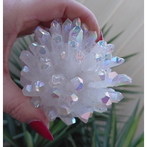 Aura clear quartz cluster