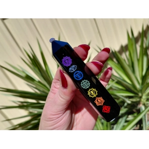 Seven chakra obsidian generator point