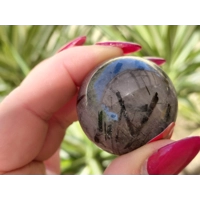 High quality black rutilated quartz sphere