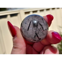 High quality black rutilated quartz sphere