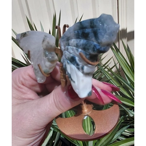 Moss agate butterfly wings with stand