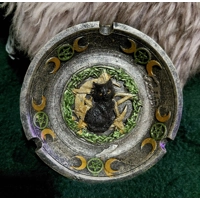 Black cat pentacle and moons incence dish