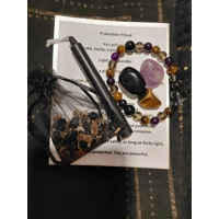 Deluxe Protection Spell Kit – Crystal Bracelet, Amethyst, Tiger’s Eye, Obsidian & Black Candle Ritua