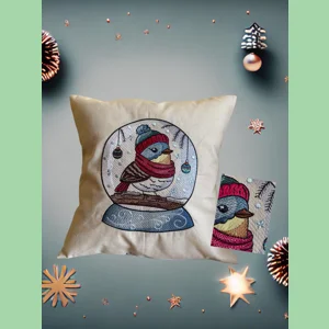 Globe embroidered cushion 11in by 11in  Includes insert.