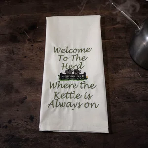 Highland Cow Embroidered Tea Towel | Welcome to the Herd Kitchen Gift