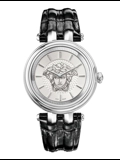 Versace Women's VQE020015 Khai Silver Ip Black Leather Wristwatch