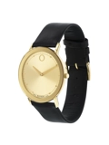 Movado 0606883 Sapphire Quartz Gold Dial Leather Band Mens Watch