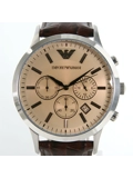 Emporio Armani AR2433 Classic Chrono Leather Amber Dial Mens Watch