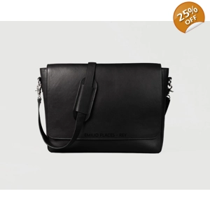 Emilio Places - Rey, Black Leather Messenger Bag