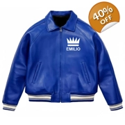 Emilio Men's Leather Light Blue Bomber Jacket Size XX Large