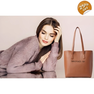 Emilio Places - Rey, Light Brown Leather Tote Bag