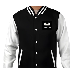 Emilio Men's Jet Black White Varsity Jacket Size Large