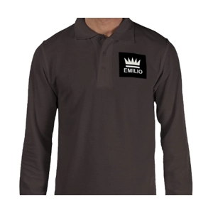 Emilio Men's Charcoal Long Sleeve Polo Size Large