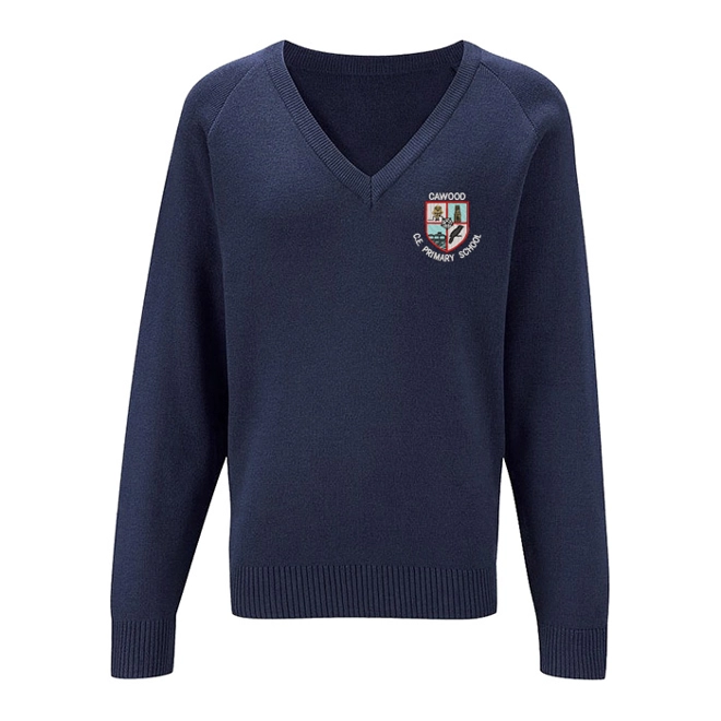 product Image for Cawood Primary School Embroidered Knitted V-neck Jumper, Navy blue