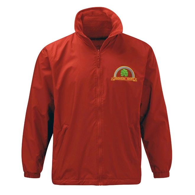 product Image for Deighton Gates Primary School Embroidered Fleece-lined Showerproof Jacket, Red