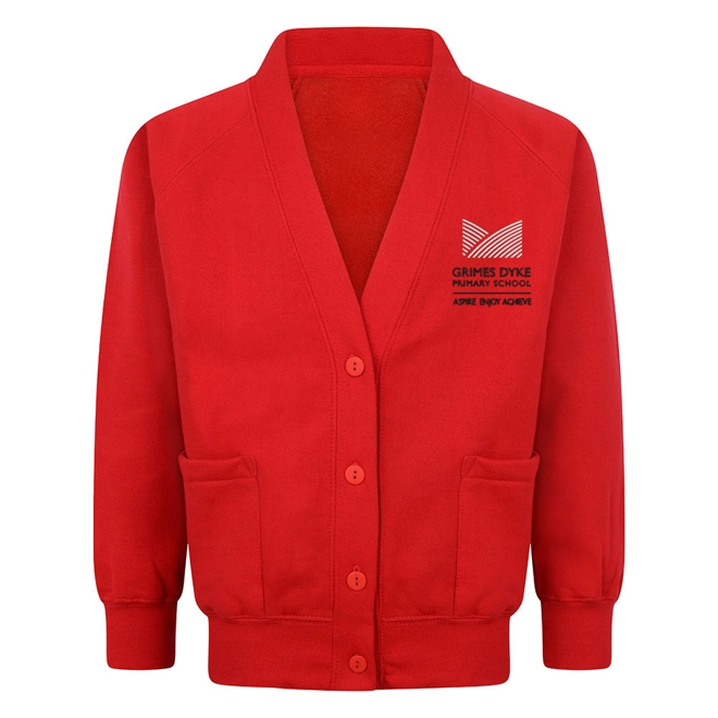 product Image for Grimes Dyke Primary School Embroidered Pocketed Cardigan, Red