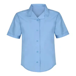 Girls' Short Sleeved Revere Collar School Blouse (Twin pack), Blue