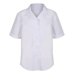 Girls' Short Sleeved Revere Collar School Blouse (Twin pack), White