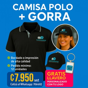 Set Camisa Polo + Gorra + Llavero Personalizado - ₡7,950 c/u (12 unidades)