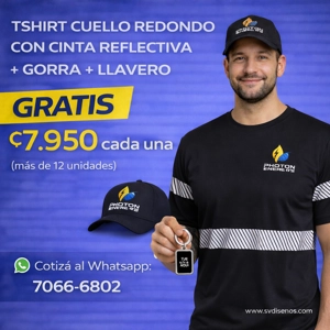 T-Shirt Cuello Redondo con Cinta Reflectiva + Gorra + Llavero GRATIS
