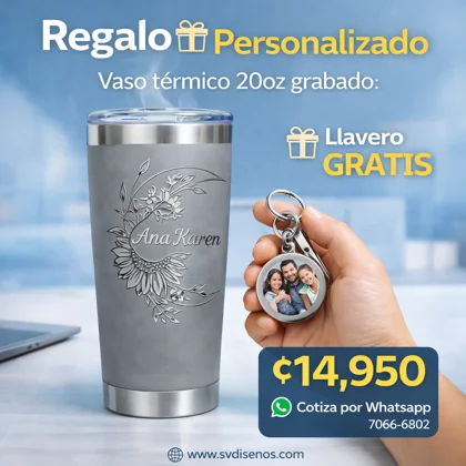 Vaso Térmico 20oz Gris – Nombre Personalizado Grabado Láser