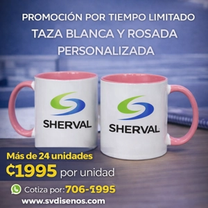 Set 24 Tazas con Asa e Interior Rosado 11 oz Personalizadas - ₡1,995 c/u (24 unidades)
