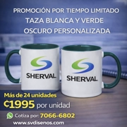 Set 24 Tazas con Asa e Interior verde 11 oz Personalizadas - ₡1,995 c/u (24 unidades)