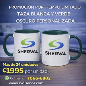 Set 24 Tazas con Asa e Interior verde 11 oz Personalizadas - ₡1,995 c/u (24 unidades)