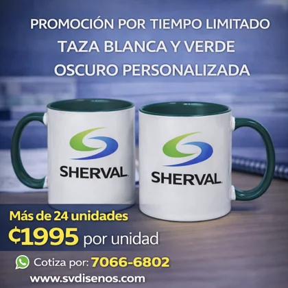 Set 24 Tazas con Asa e Interior verde 11 oz Personalizadas - ₡1,995 c/u (24 unidades)