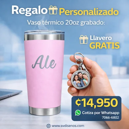 Vaso Térmico 20oz Rosado Pastel – Nombre Personalizado Grabado Láser