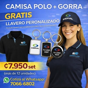 Set Camisa Polo + Gorra + Llavero Personalizado - ₡7,950 c/u (12 unidades)