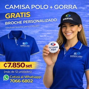 Set Camisa Polo + Gorra + Broche Personalizado - ₡8,950 c/u (12 unidades)