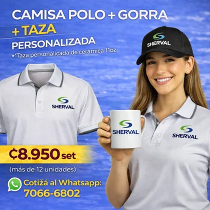 Set Camisa Polo + Gorra + Taza 11oz Personalizado - ₡8,950 c/u (12 unidades)