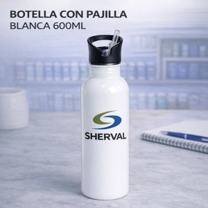 Botella Personalizada con Pajilla Blanca 600ml