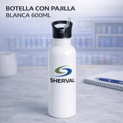 Botella Personalizada con Pajilla Blanca 600ml