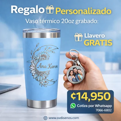Vaso Térmico 20oz Celeste – Nombre Personalizado Grabado Láser
