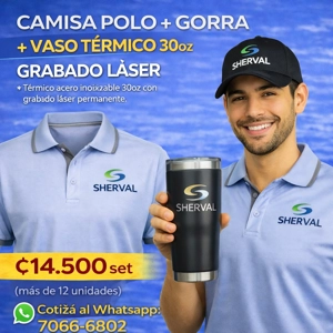 12 Set Camisa Tipo Polo + Gorra + Vaso Termico 30oz Personalizado - ₡14,500c/u (12 unidades)