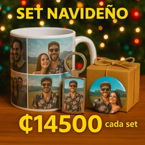 Set Navideño – Taza + Llavero + Broche Personalizado  ₡14500 unidad