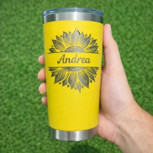 Vaso Térmico 20oz Amarillo – Nombre Personalizado Grabado Láser