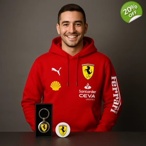 Set Ferrari – Hoodie + Llavero + Broche Personalizado