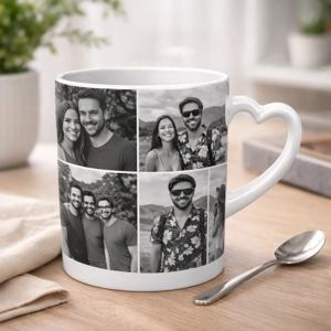 Taza Blanca 11oz Personalizada  Diseño tipo collage en toda la taza – Asa en forma de corazón