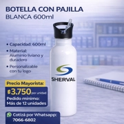 Set 12 Botellas Personalizadas con Pajilla Blanca 600ml - (3,750 colones cada una)