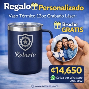 Vaso Térmico 12oz Azul Navy con Agarre | Grabado Láser Premium