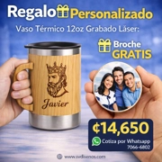 Vaso Térmico de Bambú Ecológico con Agarre 350 ml – Grabado Láser Personalizado