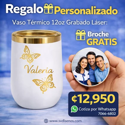 Vaso Térmico 12oz Blanco acabado Dorado – Estilo Huevera | Grabado Láser Premium