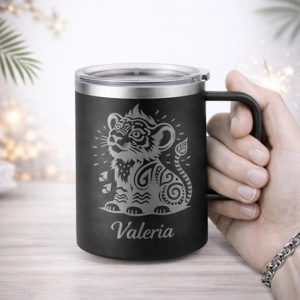 Vaso Térmico 12oz Negro con Agarre | Grabado Láser Premium