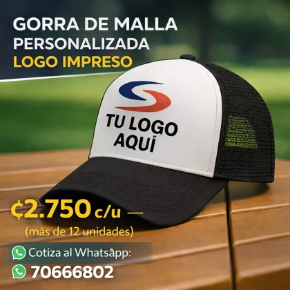 Gorra de Malla Color Blanco con Negro Logo Personalizado - ₡2750 (12 unidades)